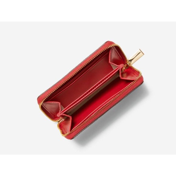 New Michael Kors Jet Set Small Zip Around Card Case Logo Wallet Crimson - Picture 3 of 3
